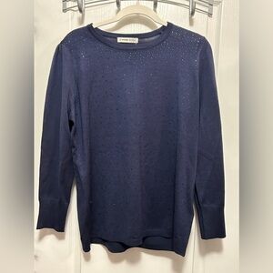 LC Waikiki Womens XL stone gem printed crewneck sweater blue Classic preppy NWT